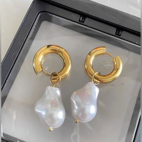 Gold Pearl Drop Earrings - Picture 8 of 8